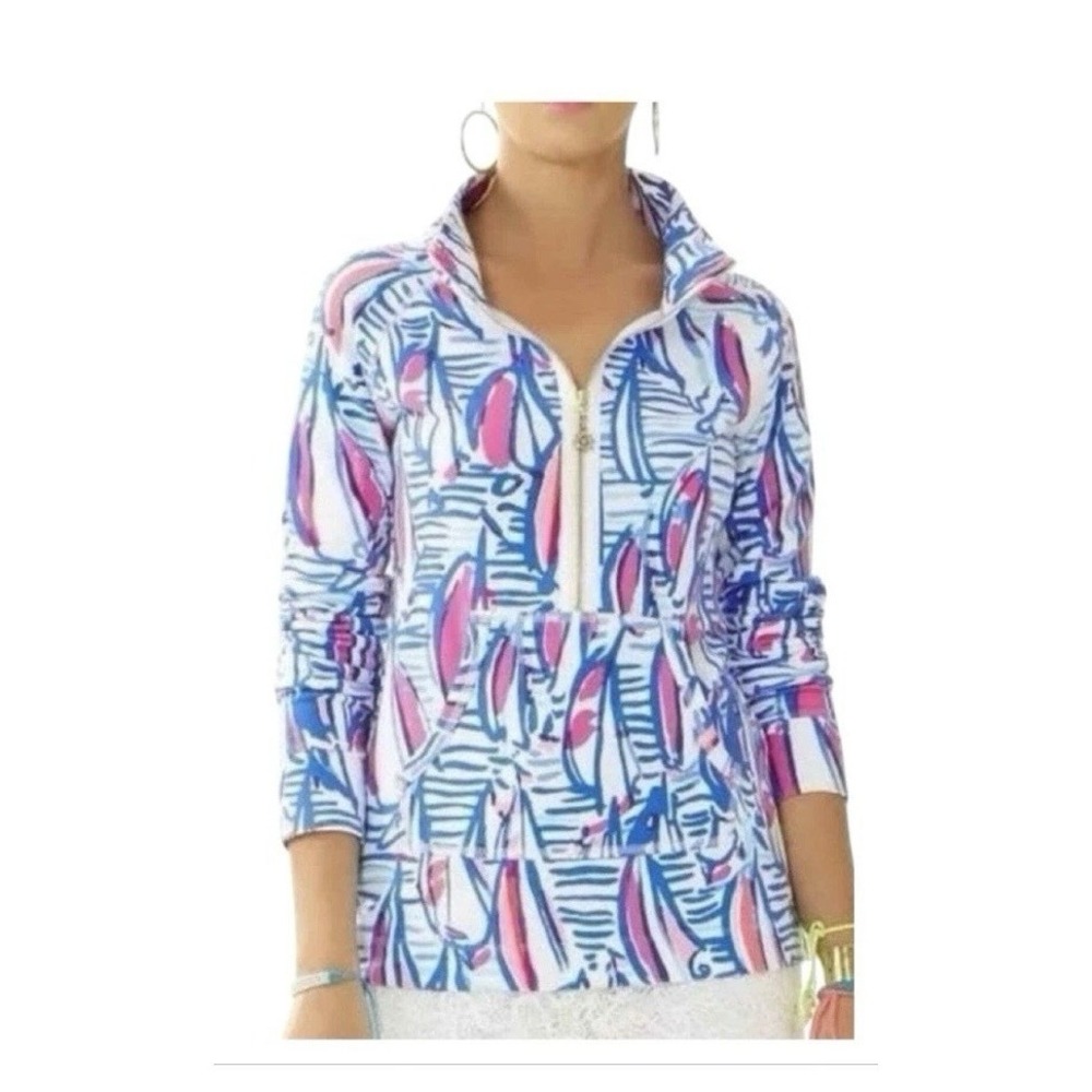 Lilly Pulitzer Red Right Return Popover S Blue Red Boat Preppy Half Zip Rare Top